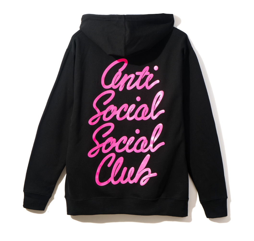 ShopMeta – Anti Social Social Club Pink Cursive Hoodie Black